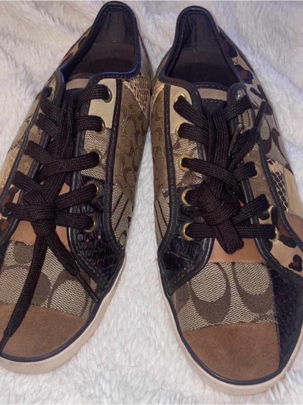 Coach Signature Patchwork Sneakers in Brown